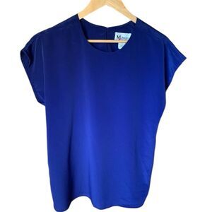 Vintage Maggie Sweet Womens Blue Solid Top Size Medium Minimalist Casual Career